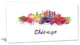 "Colorful Chicago Skyline in Watercolor" Wall Art, 40"x20"