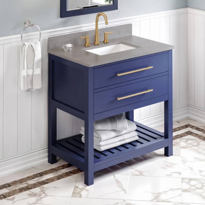 Wavecrest Contemporary Hale Blue 36" Vanity, Steel Grey Cultured Marble Vanity T