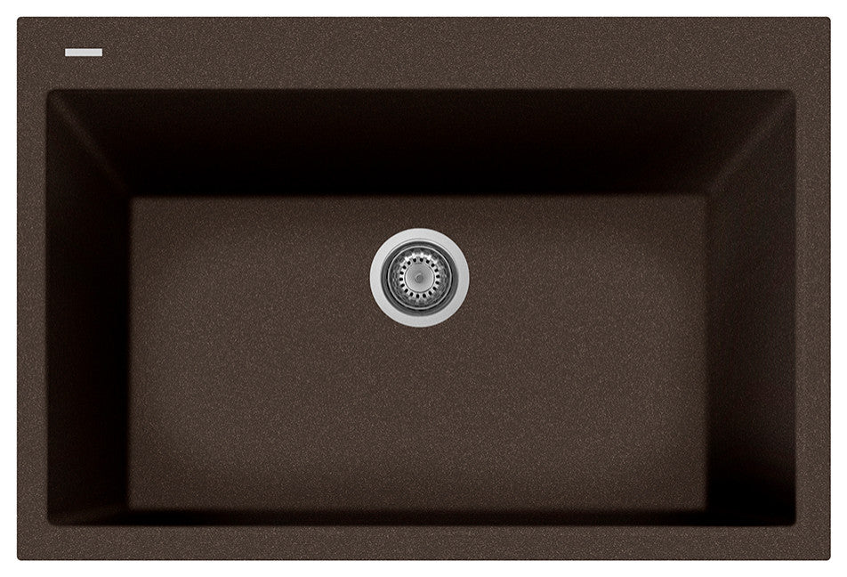 One Series 33" Drop-In Single-Bowl Granite Sink, Brown, Drop-in