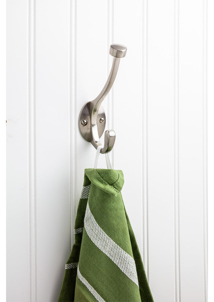 5-1/2" Double zinc wall mount hook. Finish: SN.
