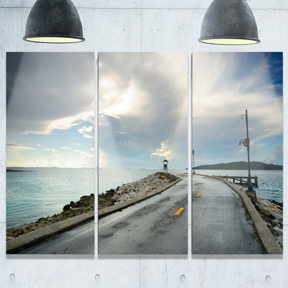 "Vintage Pathway into the Ocean" Sea Bridge Metal Wall Art, 3 Panels, 36"x28"
