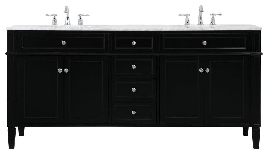 Home Living Vanity with Carrara White Marble Countertop, Black, 72", Double Sink