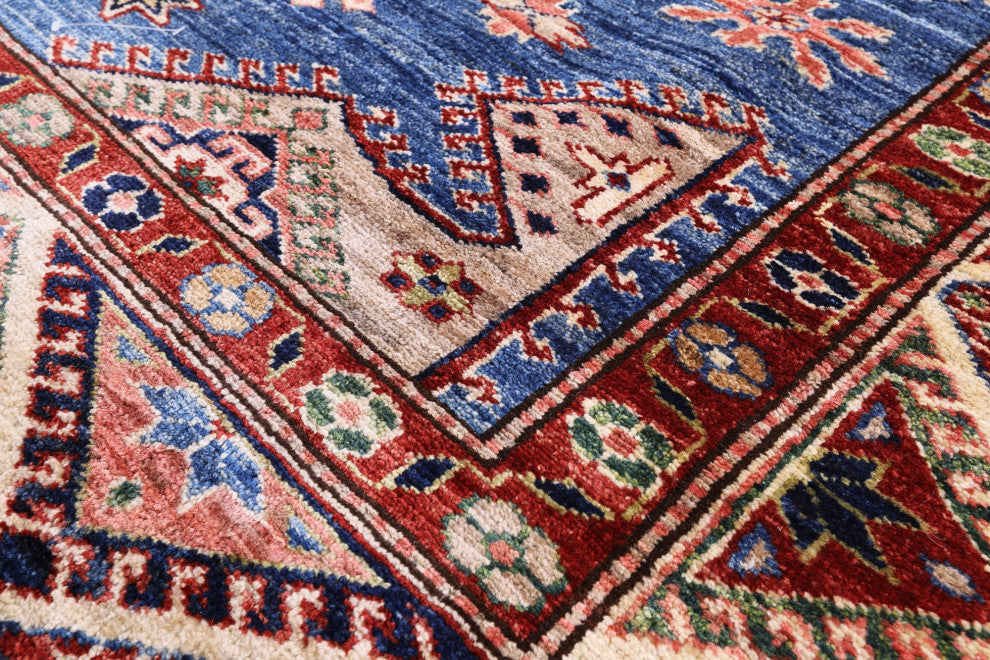 5' 4" X 7' 7" Geometric Super Kazak Hand Knotted Wool Rug Q10526