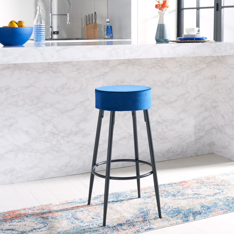 Safavieh Bohden Round Bar Stool, Navy/Black, Navy/Black