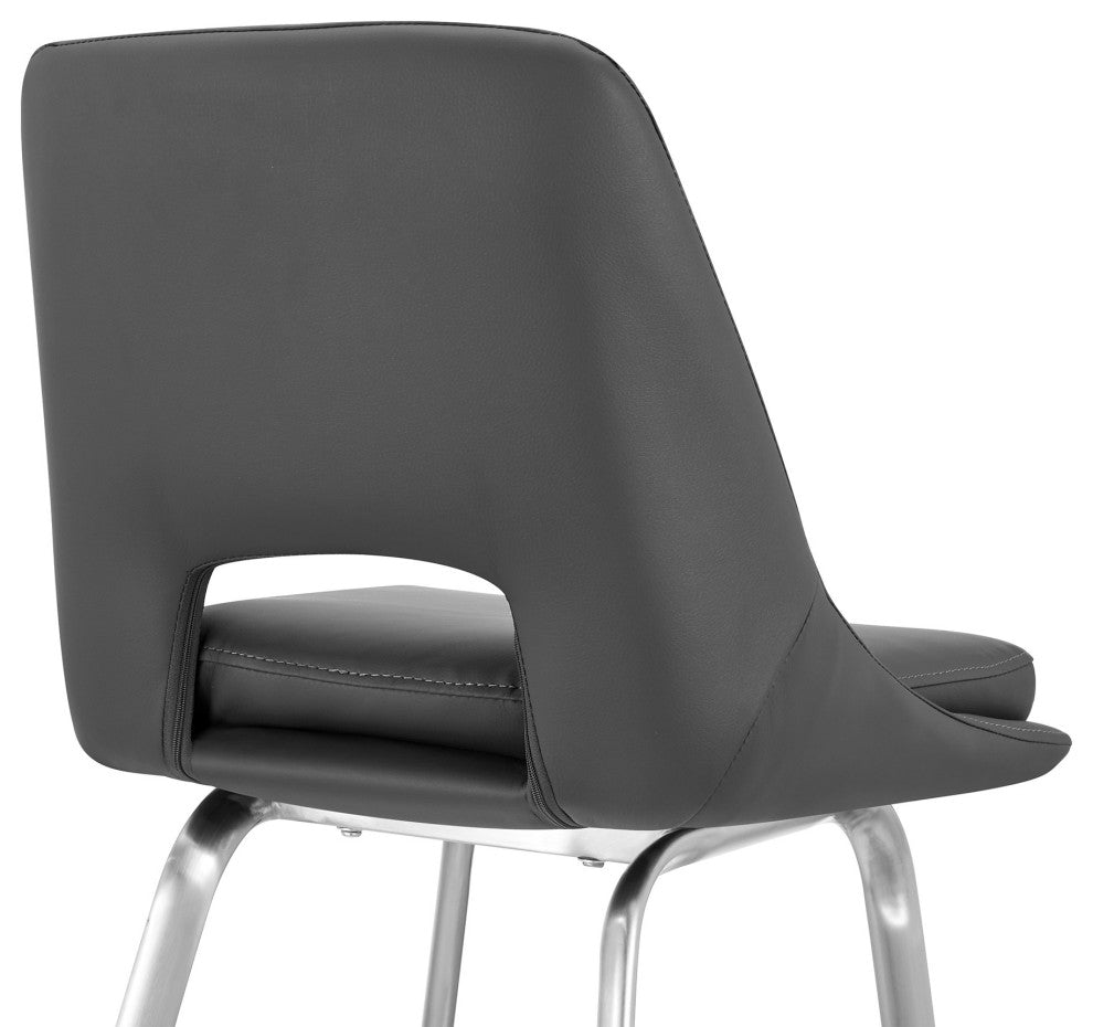 30" Elegant Gray Faux Leather Bar Stool With Stainless Steel Frame