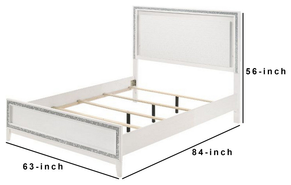 Benzara BM252737 Queen Bed With LED Headboard and Shimmering Trim, White