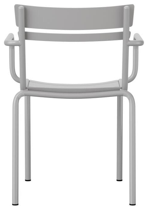 Nash Commercial Grade Steel Indoor-Outdoor Stackable Chair with 2 Slats and Arms, Silver