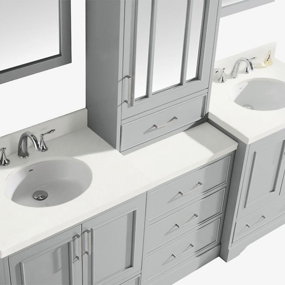 ARIEL Stafford 85" Double Sink Bathroom Vanity White Quartz Top