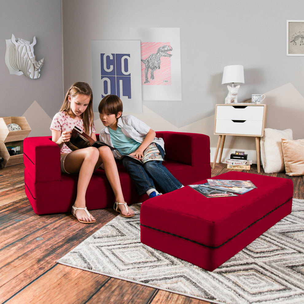 Zipline Big Kids Modular Sofa and Ottoman, Cherry