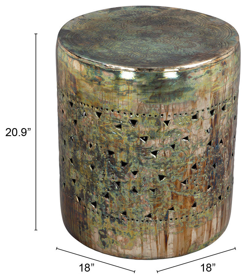 Sofa Side Table, Round, Metal Iron, Multicolor, Rustic Industrial Hospitality