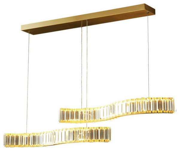 Induno Olona | Modern Crystal S-shaped LED Chandelier for Living Room, Gold, Cool Light
