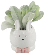 4" Lamb's Ear Ceramic Bunny With Pink Bow