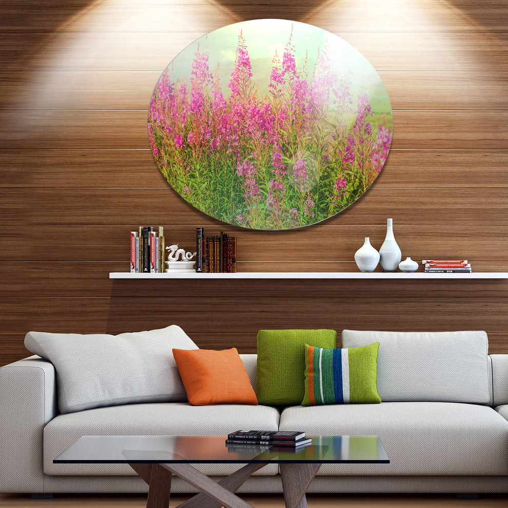 Meadow With Little Purple Flowers, Floral Disc Metal Wall Art, 36"