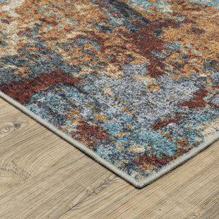 Sasha Abstract Earth Machine Washable Rust/Blue Area Rug Mat 2' x 3'