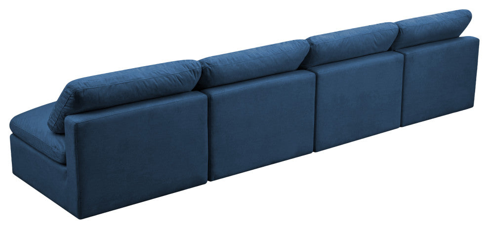Plush Velvet / Down Standard Comfort Modular Sofa, Navy, 4-Piece: 4 Armless Chair