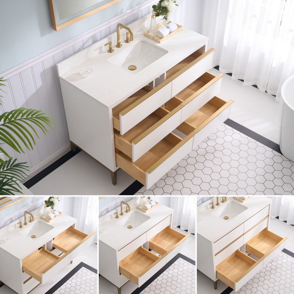 Nolan Freestanding Bathroom Vanity with Quartz Top, White, 48"