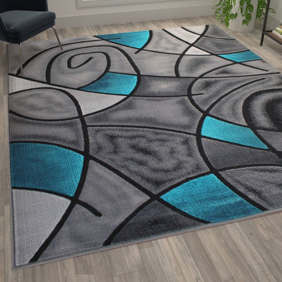 Jubilee Collection Modern Abstract Pattern Area Rug, Turquoise, 8' X 10'