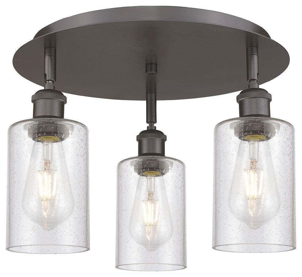 Clymer-3 Light 16" Flush Mount-Oil Rubbed Bronze, Seedy Glass Shade