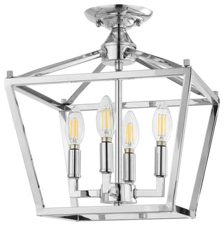 Plains Mini Lantern 12" 4-Light Iron Farmhouse LED Flush Mount, Chrome
