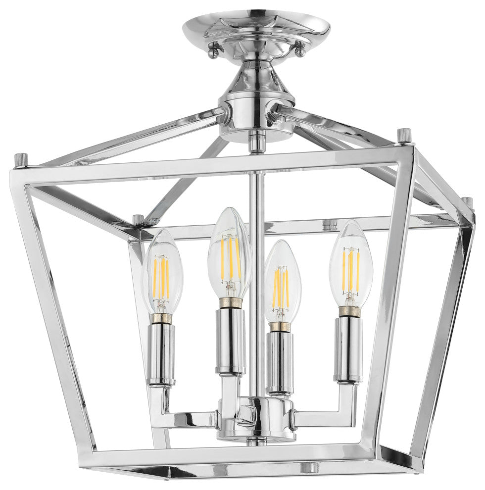 Plains Mini Lantern 12" 4-Light Iron Farmhouse LED Flush Mount, Chrome