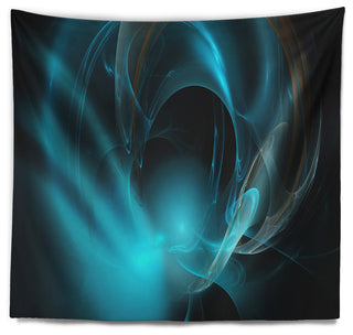 Blue Fractal Galactic Nebula Abstract Wall Tapestry, 80"x68"