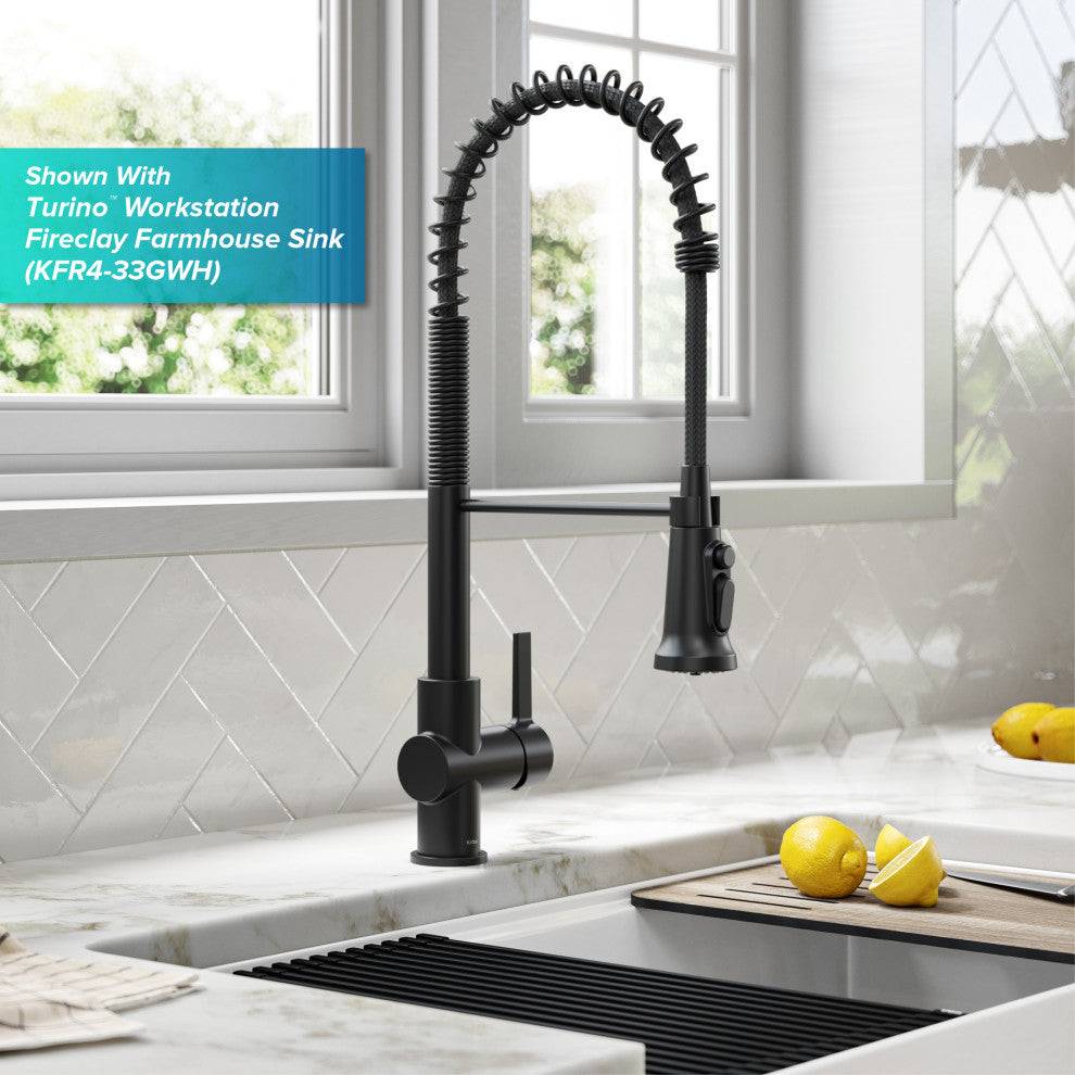 Britt Commercial Style 3-Function Pull-Down 1-Handle 1-Hole Kitchen Faucet, Matte Black (Filter Kff-1691mb)