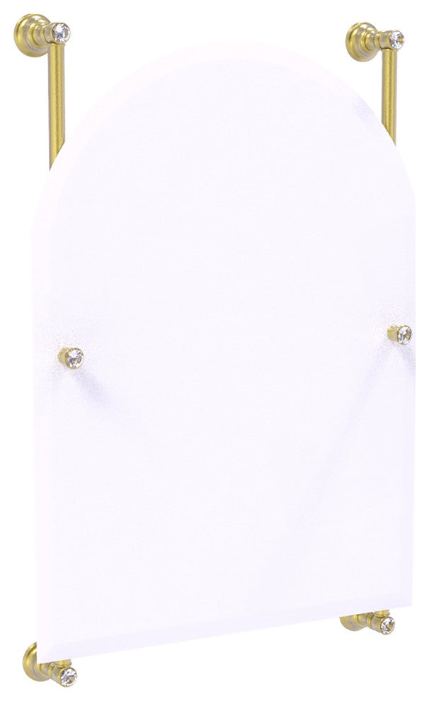 Carolina Crystal Arched Top Frameless Rail Mounted Mirror, Satin Brass