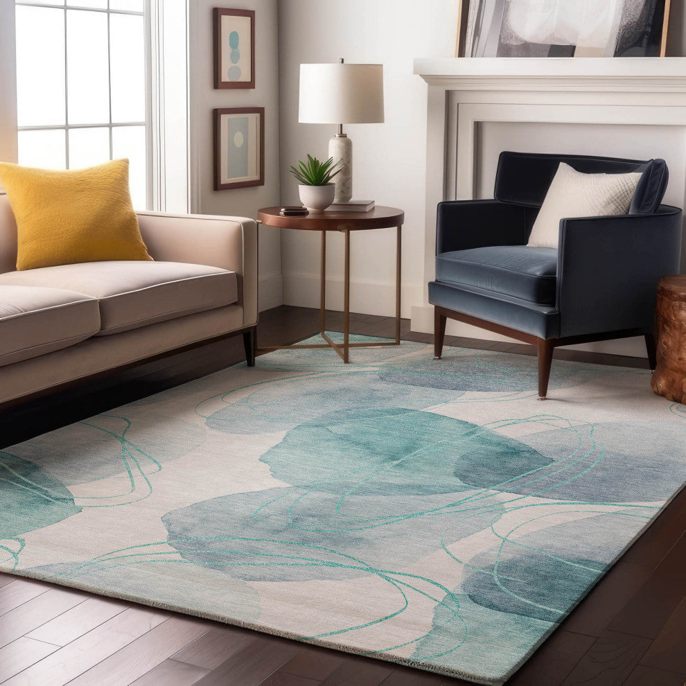 Premium Machine Washable Mayfield AMF544 Teal 5' x 7'6" Rug