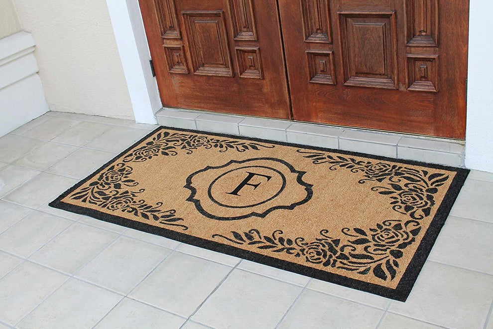 A1HC First Impression Hand Crafted Ella Entry Coir Monogrammed Double Doormat, F