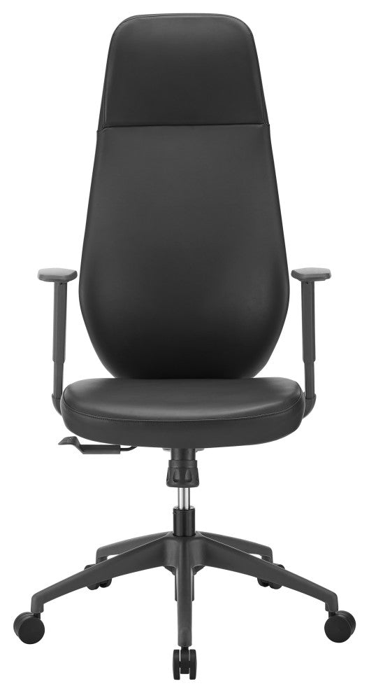 Filip High Back Office Chair, Black Leatherette With Plastic Grey Back Support