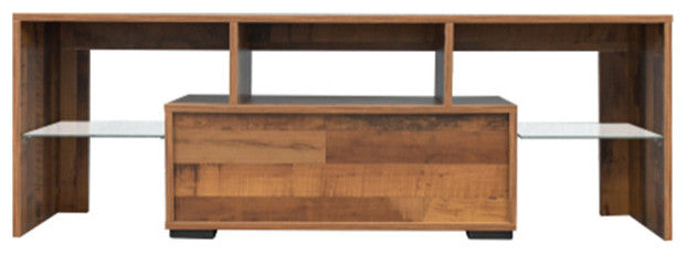 Walnut TV Stand with LED RGB Lights Flat Screen Particle Board TV Cabinet