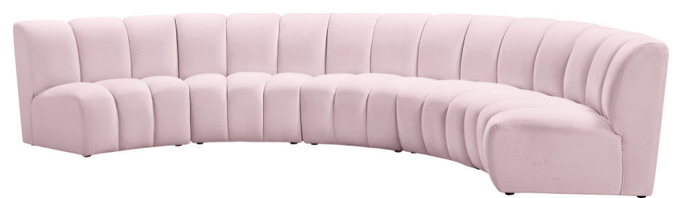 Infinity Channel Tufted Velvet Modular Chair, Pink, 5 Piece