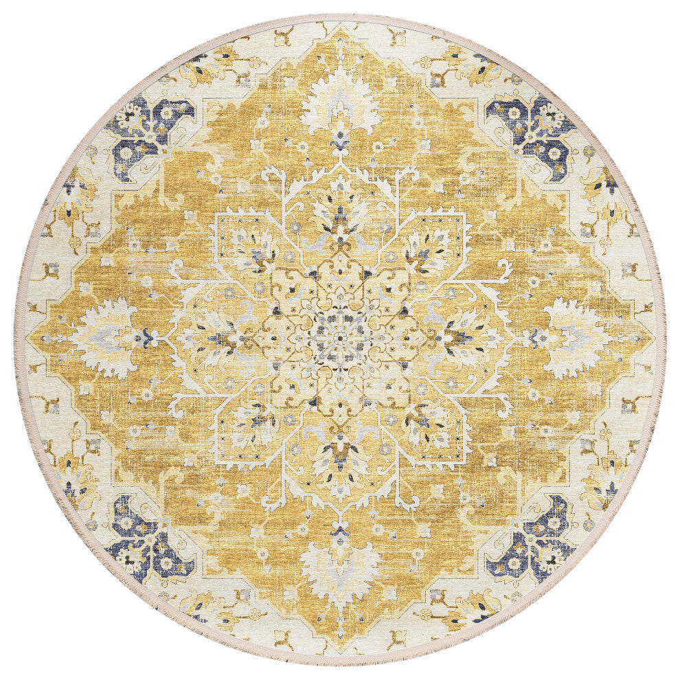 Indoor/Outdoor Marbella MB3 Gold Machine Washable 8' x 8' Round Rug