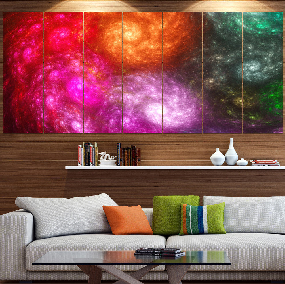Multi Color Rotating Galaxies, Abstract Wall Art Canvas, 83"x32", 7 Panels