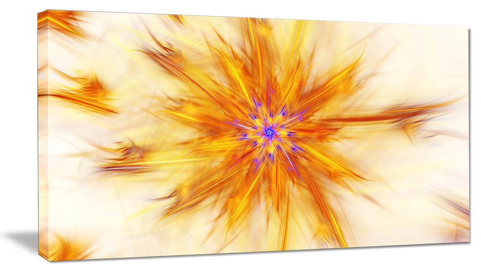 Shining Yellow Exotic Fractal Flower, Large Floral Canvas Art Print, 60"x28"