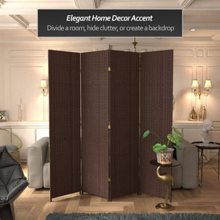 7' Tall Woven Fiber Room Divider, Dark Mocha, 4 Panel