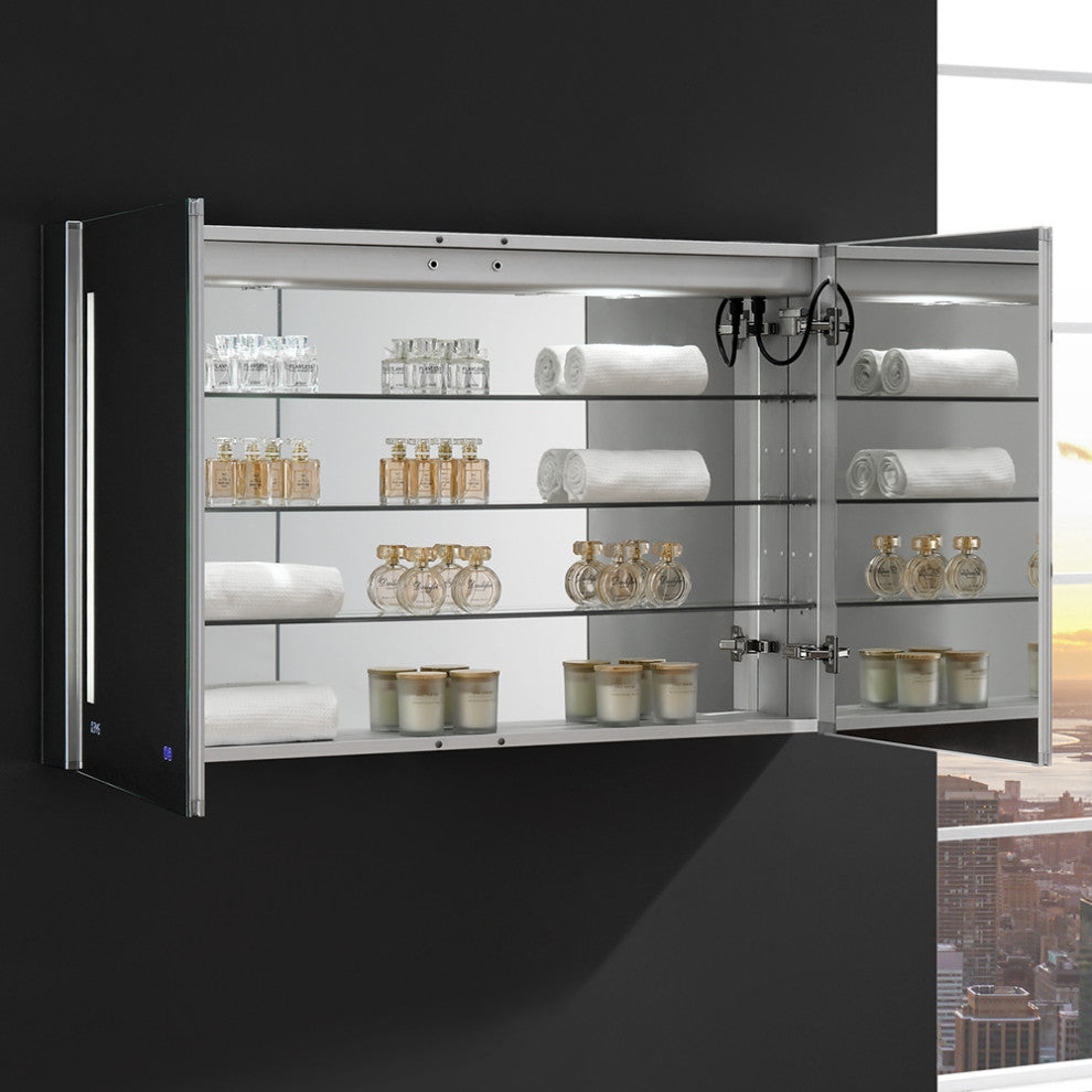 Tiempo Bathroom Medicine Cabinet With LED Lighting and Defogger, 48"x30"
