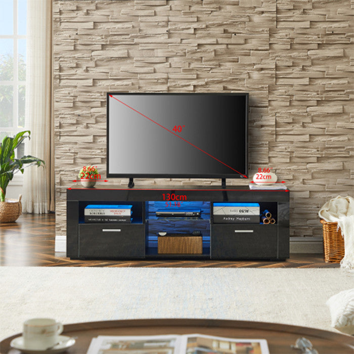 Modern TV table with LED light high glossy front tv console table with black