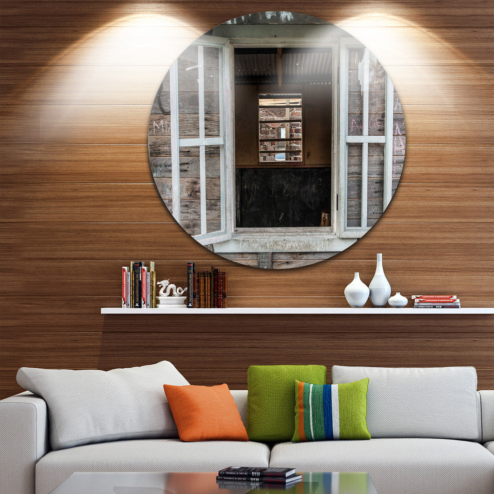 Wooden Walls And Windows, Landscape Round Wall Art, 23"