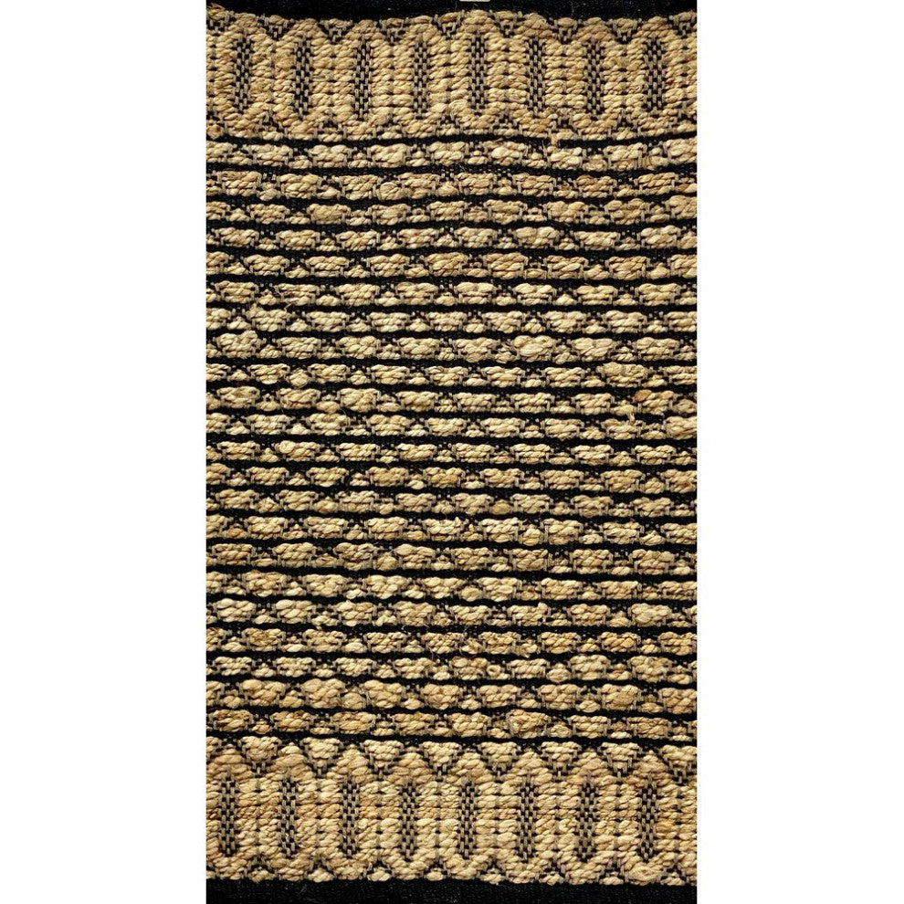 7" x 9" Tan and Black Ornate Geometric Area Rug
