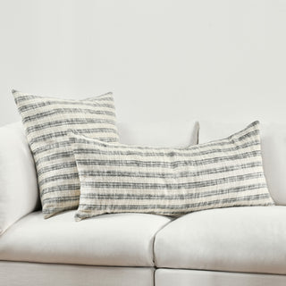 Linna Linen Blend Fabric Throw Pillow, Natural/Black, 24x24