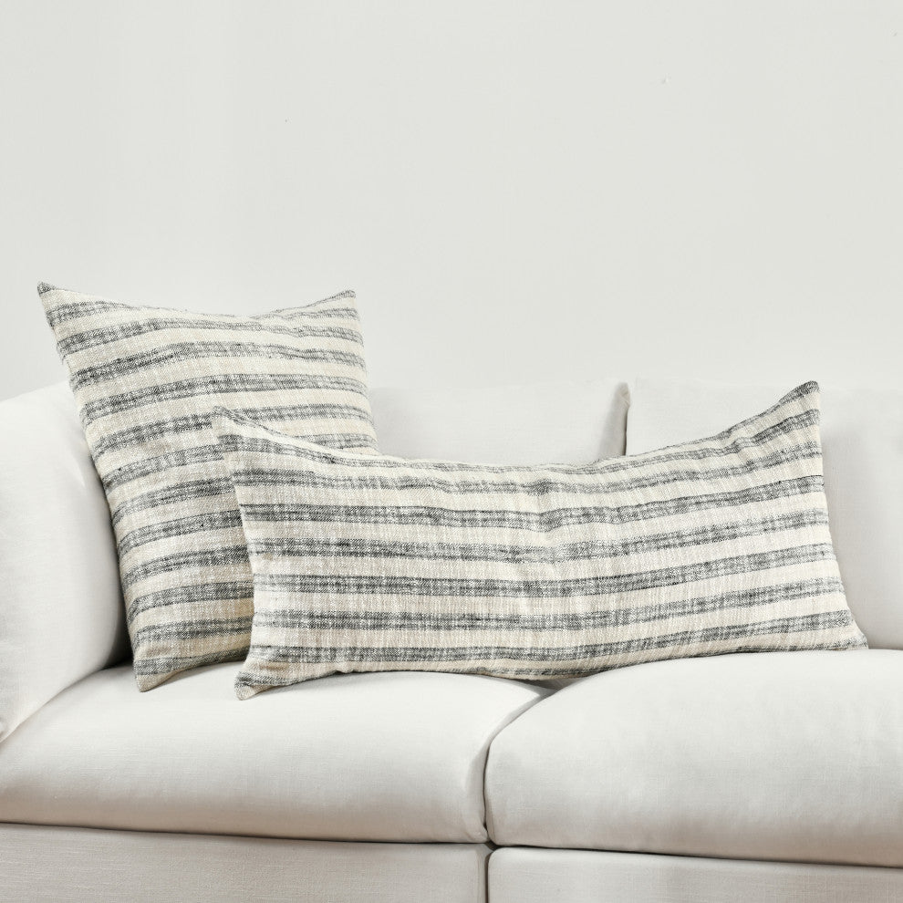 Linna Linen Blend Fabric Throw Pillow, Natural/Black, 24x24
