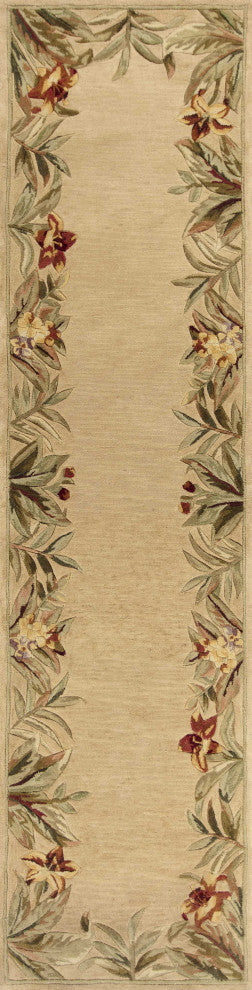 HomeRoots 10' Ivory Hand Tufted Bordered Tropical Plants Indoor Runner Rug