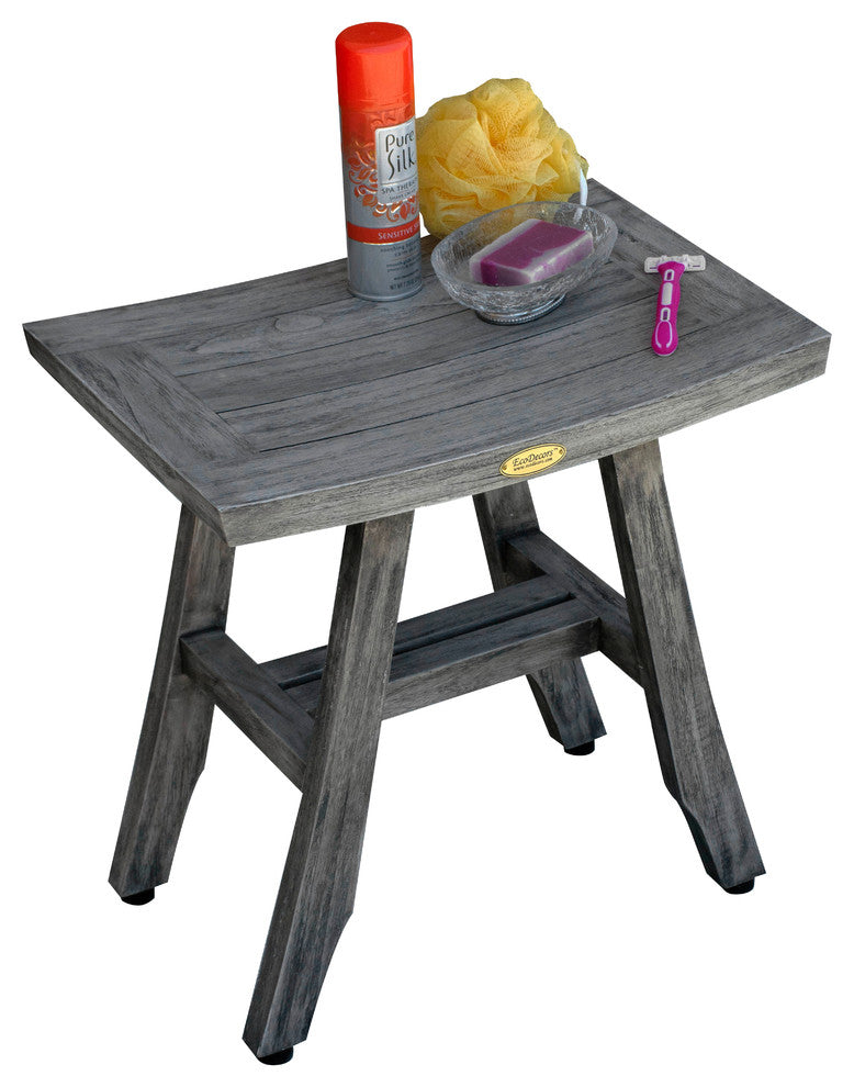 CoastalVogue Satori 18" Eastern Style Teak Shower Bench, Coquina Gray