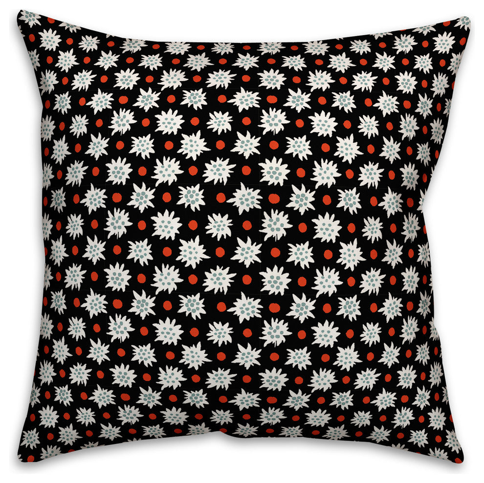 Abstract Snowflake Pattern, Black Throw Pillow, 18"x18"