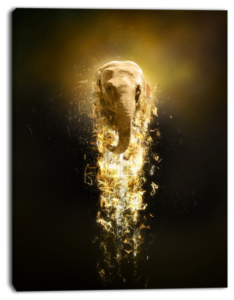 Fantasy Elephant on Black, Animal Canvas Wall Art, 28"x60"