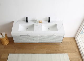 Manarola with Thick Quartz Wall Mount Vanity, Silver Gray, 72"