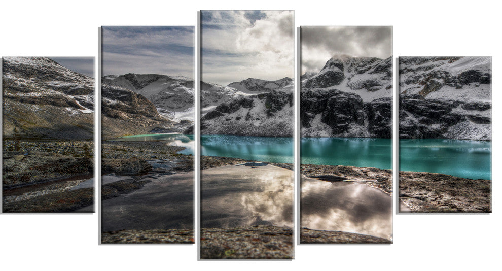 Mountain Creek under Cloudy Sky, Large Landscape Canvas Print, 60"x32", 5 Panels