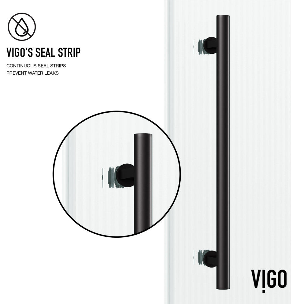 VIGO Elan 56" to 60" W x 74" H Frameless Sliding Shower Door, Matte Black, Left, Fluted Glass