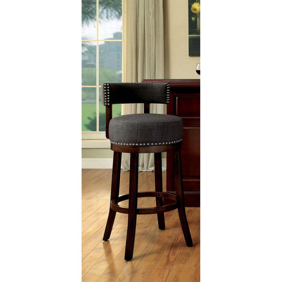 Set of 2 Fabric and Solid Wood Bar Stool with Nailhead Trim